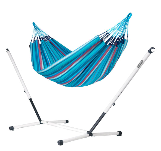 Nautico Cool Grey Outdoor Wave -  Weather-Resistant Kingsize Hammock with Powder Coated Steel Stand