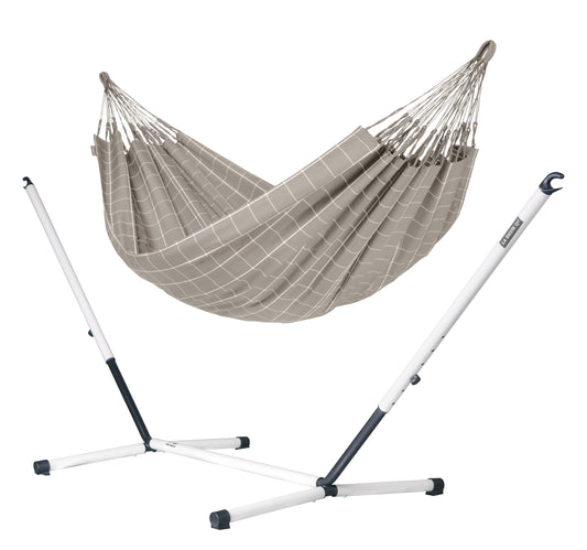 Nautico Cool Grey  Outdoor Almond -  Weather-Resistant Kingsize Hammock with Powder Coated Steel Stand