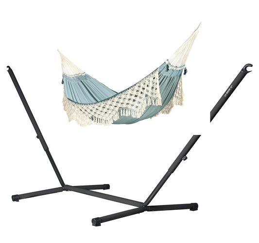 Nautico Anthracite Brazil Fjord - Organic Cotton Kingsize Hammock with Powder Coated Steel Stand