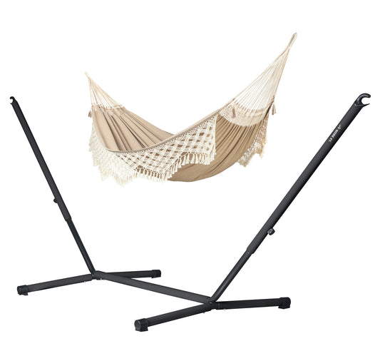 Nautico Anthracite Brazil Muscade - Organic Cotton Kingsize Hammock with Powder Coated Steel Stand