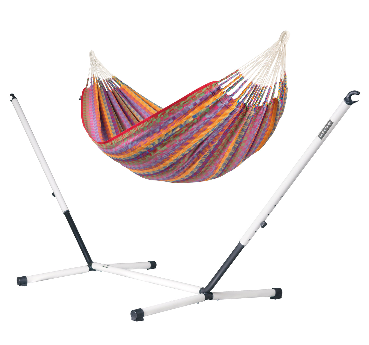 Nautico Cool Grey Colombia Flowers - Organic Cotton Kingsize Hammock with Powder Coated Steel Stand