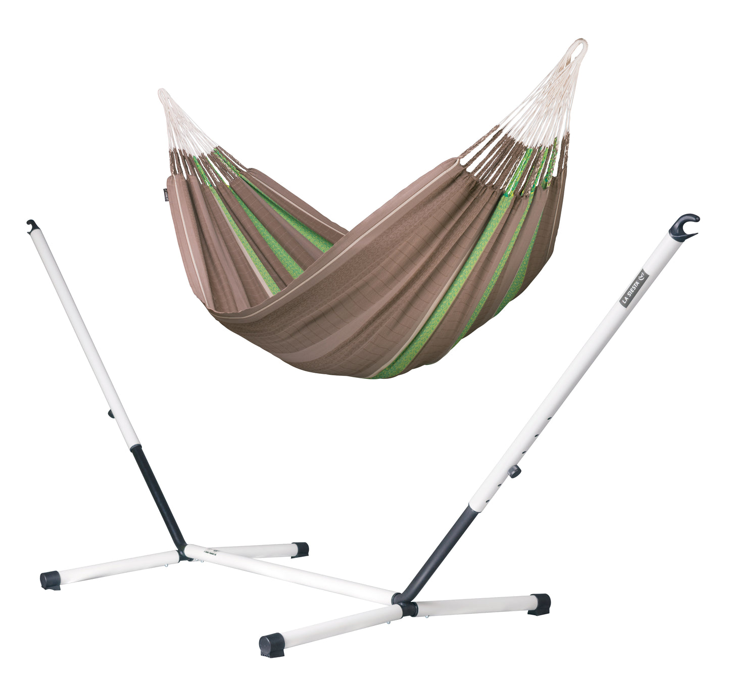 Nautico Cool Grey Colombia Chocolate - Organic Cotton Kingsize Hammock with Powder Coated Steel Stand