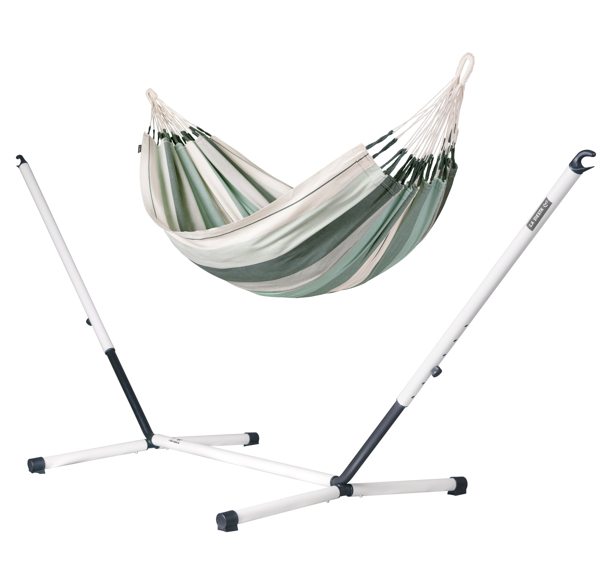 Nautico Cool Grey Organic Olive - Organic Cotton Kingsize Hammock with Powder Coated Steel Stand