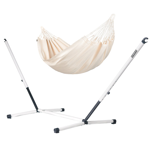Nautico Cool Grey Organic Latte - Organic Cotton Double Hammock with Powder Coated Steel Stand