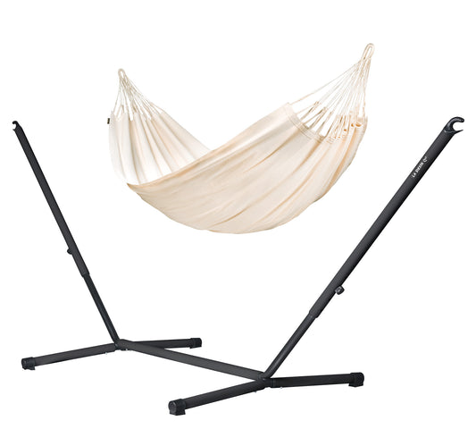 Nautico Anthracite Organic Latte - Organic Cotton Double Hammock with Powder Coated Steel Stand