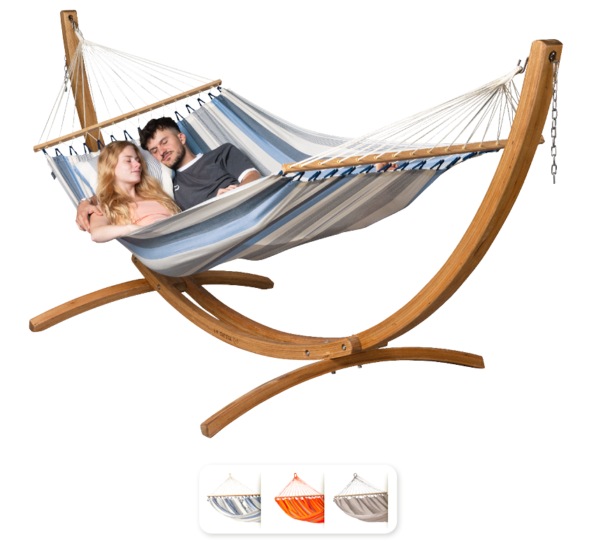 Elipso Outdoor R Sea Salt - Weather-Resistant Double Spreader Bar Hammock with FSC® certified Larch Stand