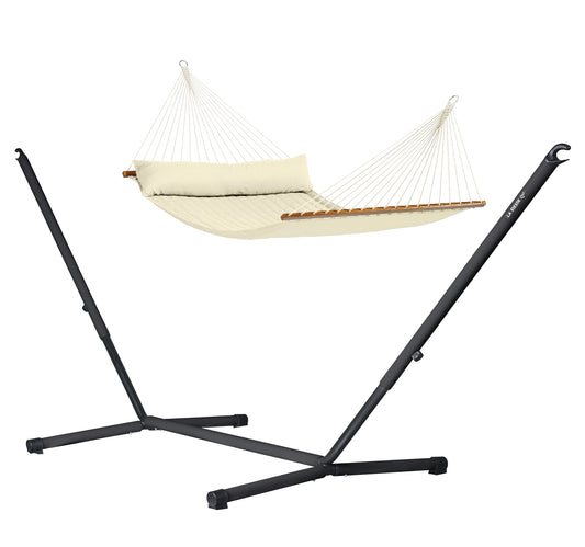 Nautico Anthracite Outdoor R Padded Vanilla - Padded Kingsize Spreader Bar Hammock with Powder Coated Steel Stand