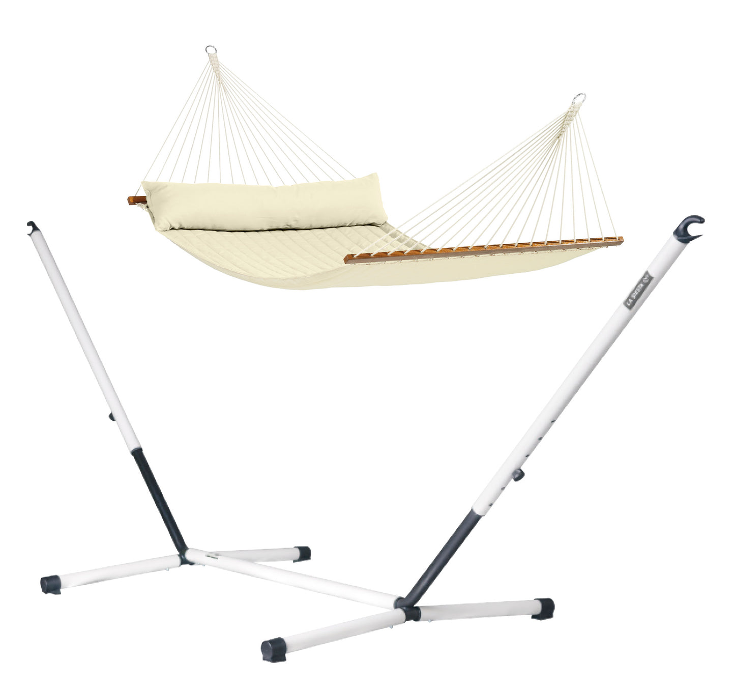 Nautico Cool Grey Outdoor R Padded - Padded Spreader Bar Hammock with Powder Coated Steel Stand
