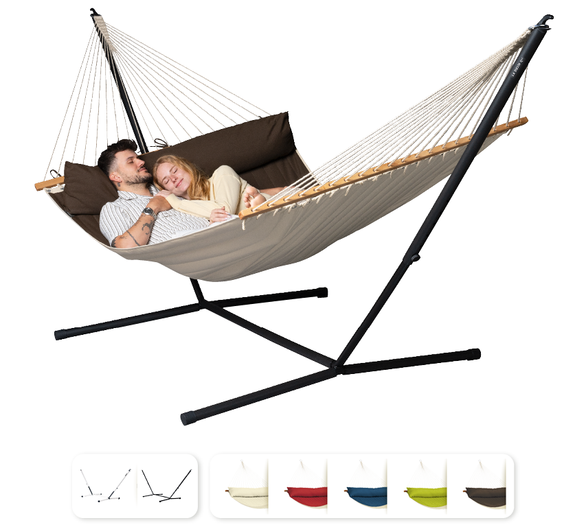 Nautico Cool Grey Outdoor R Padded Arabica - Padded Kingsize Spreader Bar Hammock with Powder Coated Steel Stand
