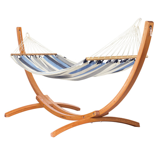 Maera Outdoor R Sea Salt – Weather-Resistant Single Size Spreader Bar Hammock with FSC™ Certified Eucalyptus Stand
