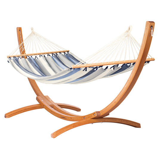 Maera Outdoor R Sea Salt – Weather-Resistant Double Size Spreader Bar Hammock with FSC™ Certified Eucalyptus Stand