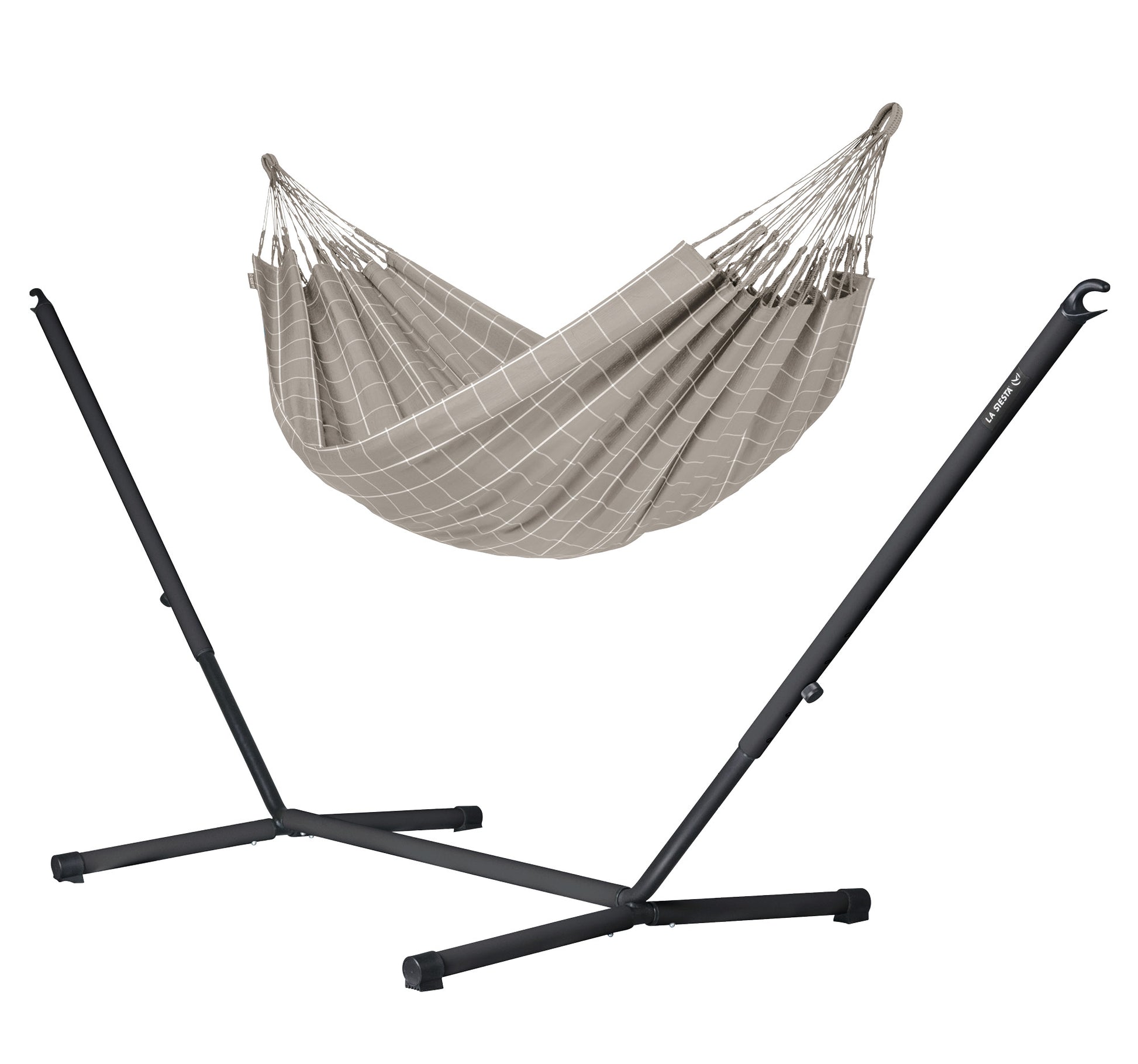 Nautico Anthracite  Outdoor Almond -  Weather-Resistant Kingsize Hammock with Powder Coated Steel Stand
