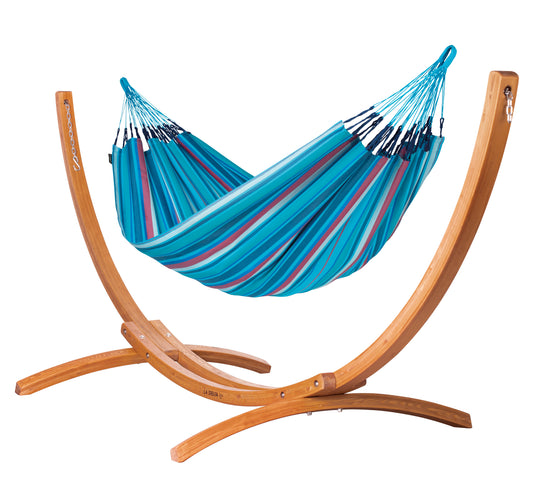 Maera Outdoor Wave – Weather-Resistant Double Size Hammock with FSC™ Certified Eucalyptus Stand