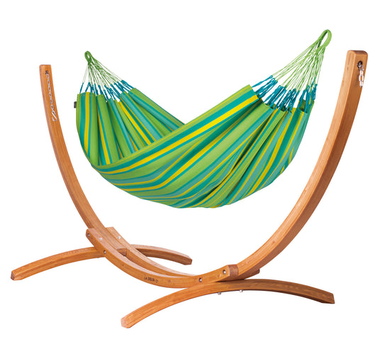 Maera Outdoor Lime – Weather-Resistant Double Size Hammock with FSC™ Certified Eucalyptus Stand