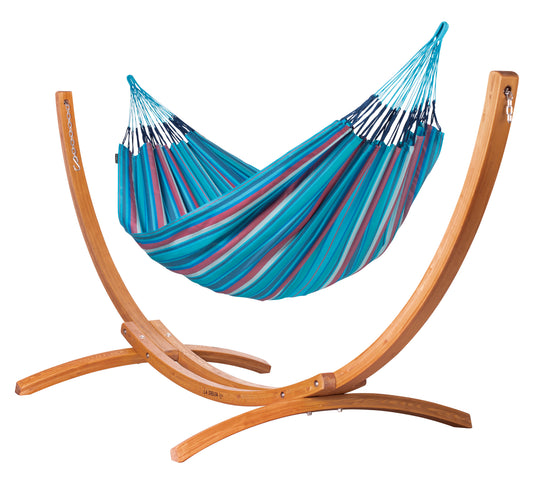 Maera Outdoor Wave – Weather-Resistant King Size Hammock with FSC™ Certified Eucalyptus Stand