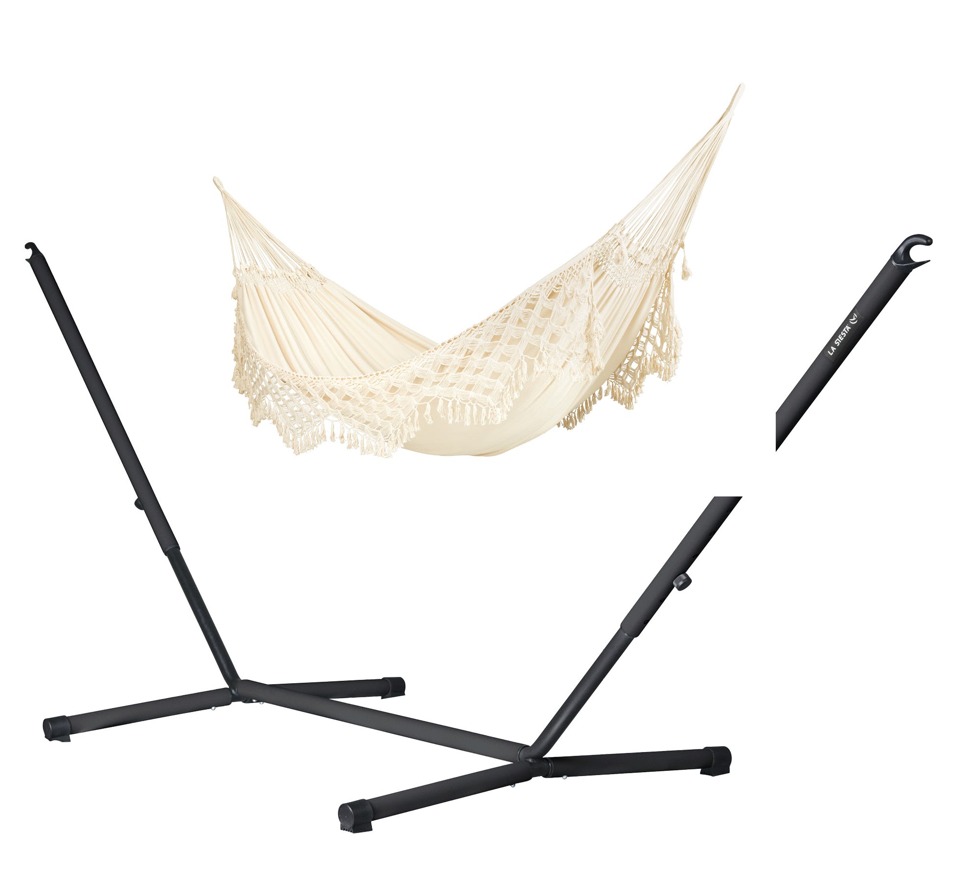 Nautico Anthracite Brazil Latte - Organic Cotton Kingsize Hammock with Powder Coated Steel Stand