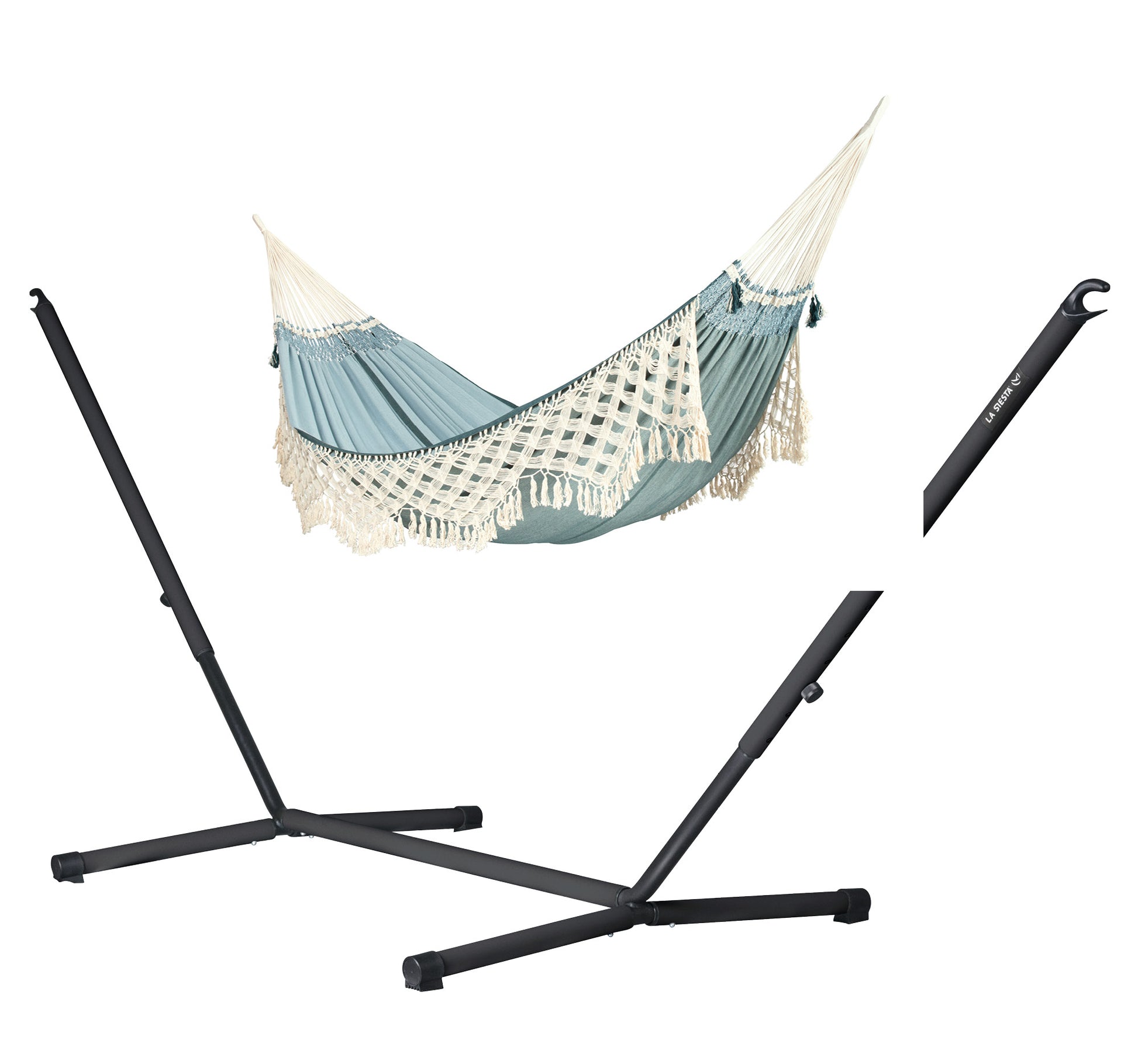 Nautico Anthracite Brazil Fjord - Organic Cotton Kingsize Hammock with Powder Coated Steel Stand