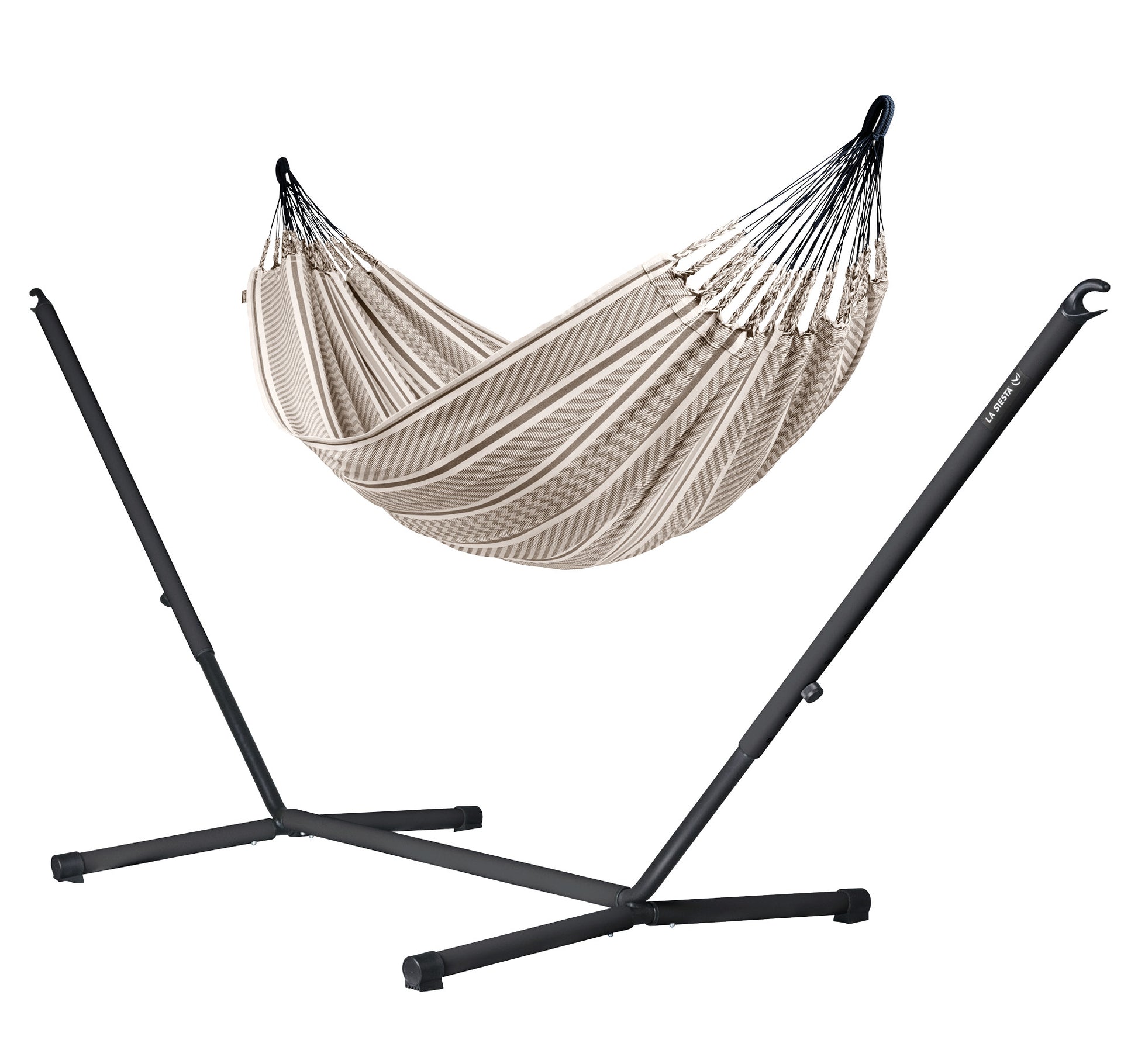 Nautico Anthracite Colombia Zebra - Organic Cotton Double Hammock with Powder Coated Steel Stand