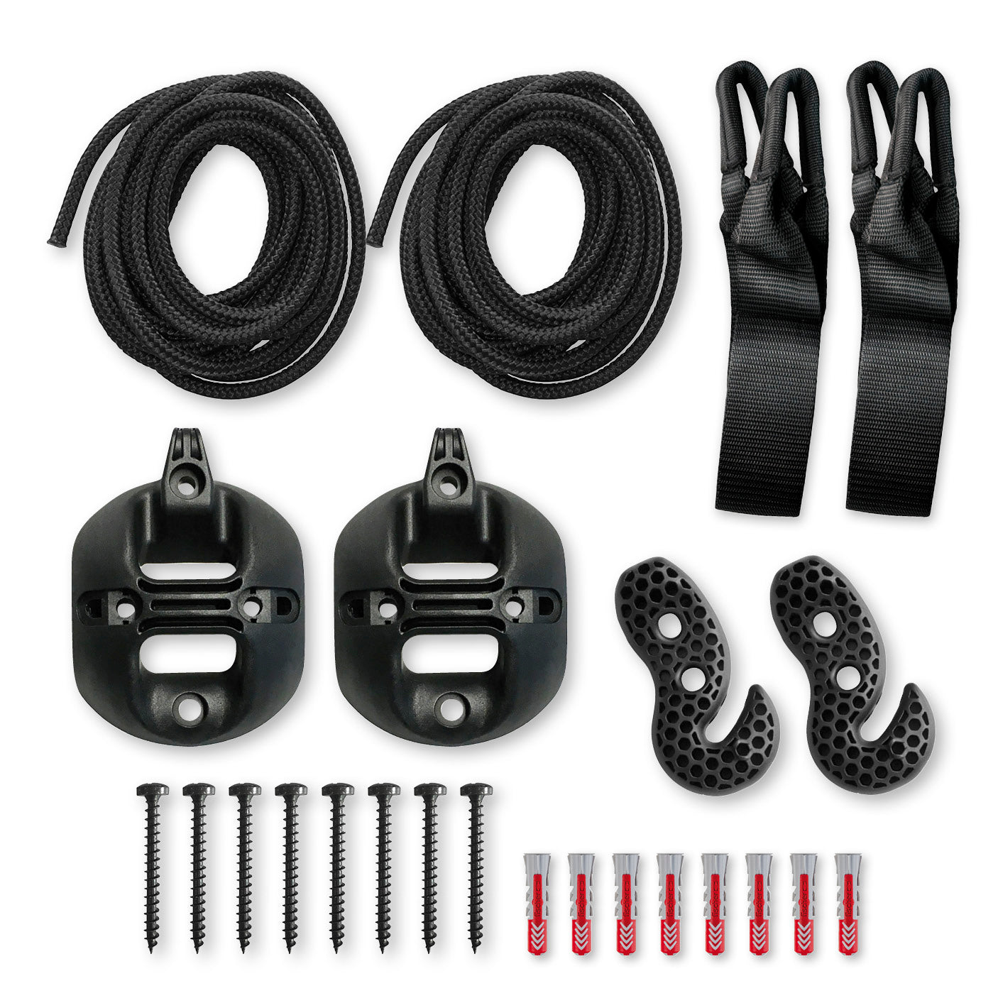 FlexMount 2point Black – Universal Suspension Set for Hammocks & Hammock Chairs (2-point)