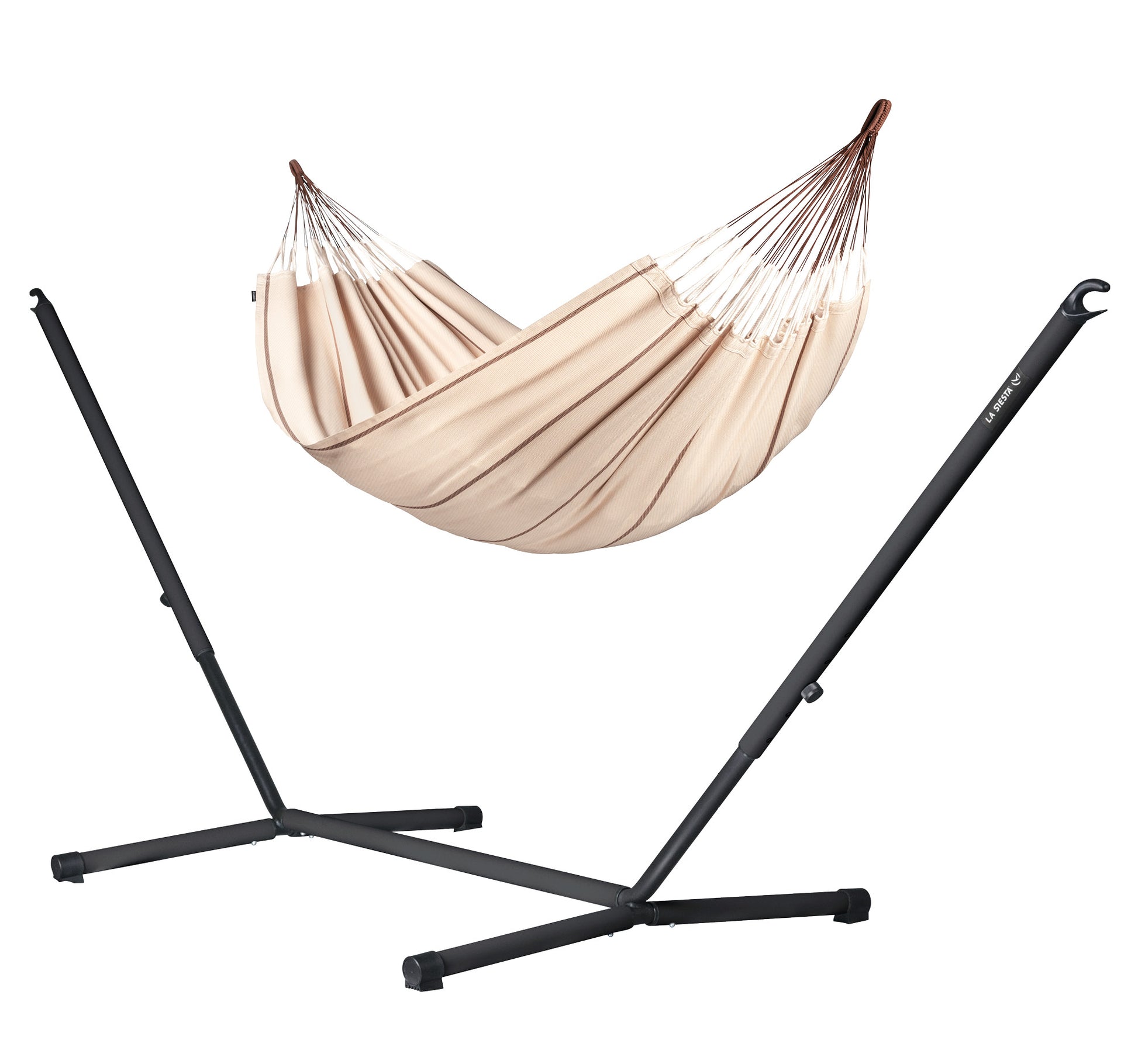 Nautico Anthracite Organic Nougat - Organic Cotton Double Hammock with Powder Coated Steel Stand