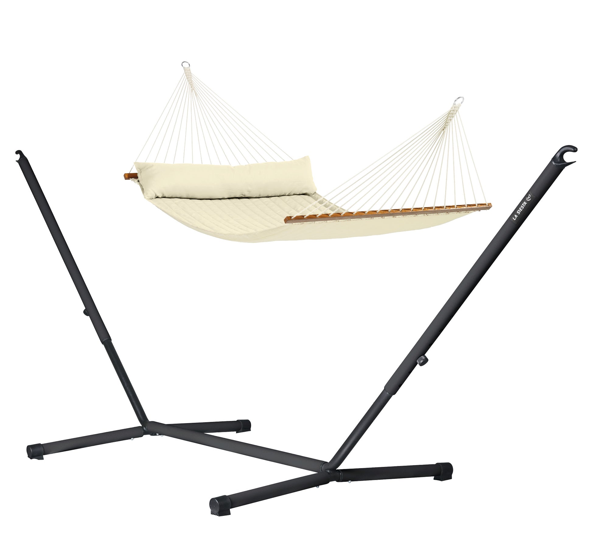 Nautico Anthracite Outdoor R Padded Vanilla - Padded Kingsize Spreader Bar Hammock with Powder Coated Steel Stand