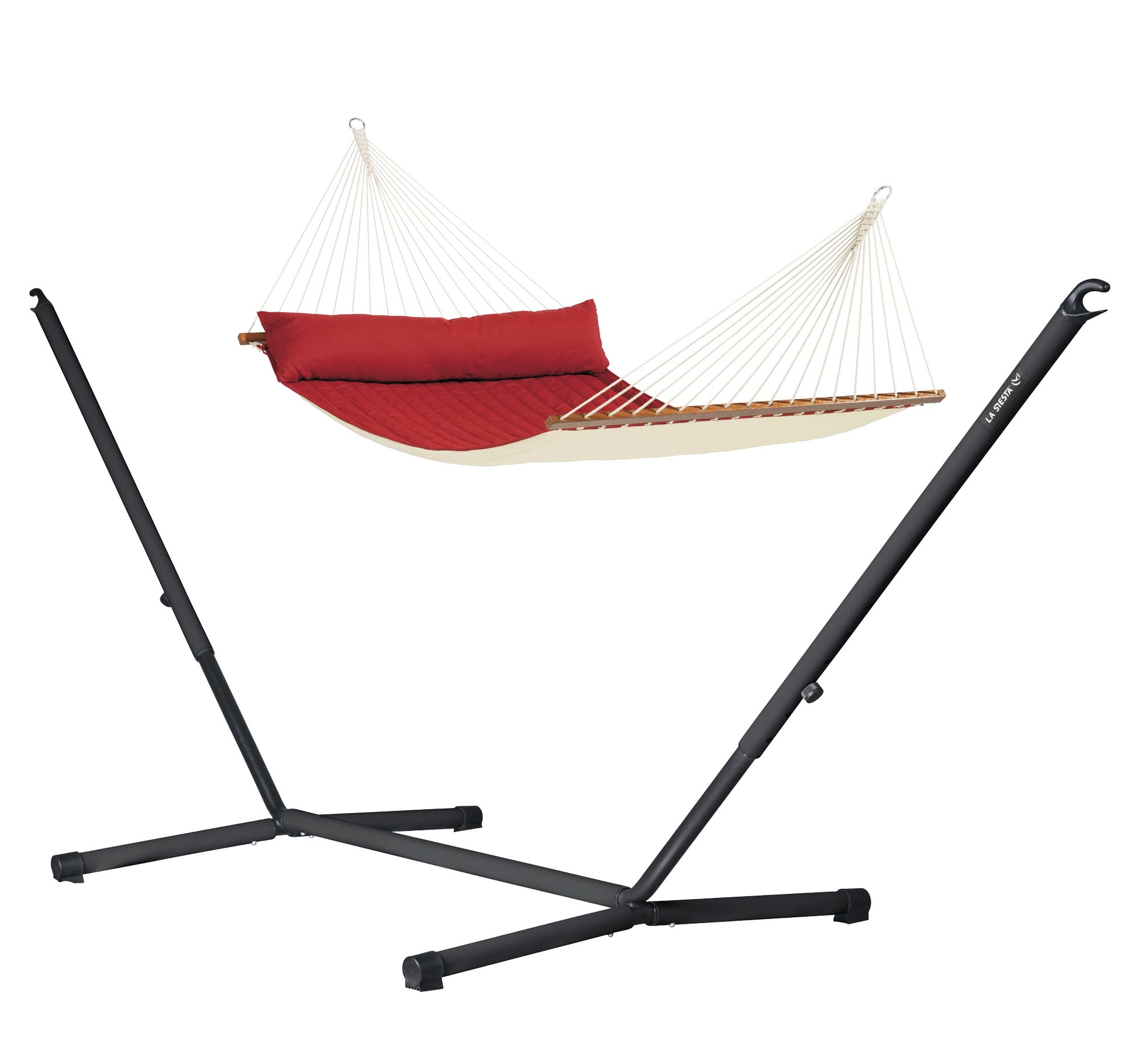 Nautico Anthracite Outdoor R Padded Red Pepper - Padded Kingsize Spreader Bar Hammock with Powder Coated Steel Stand