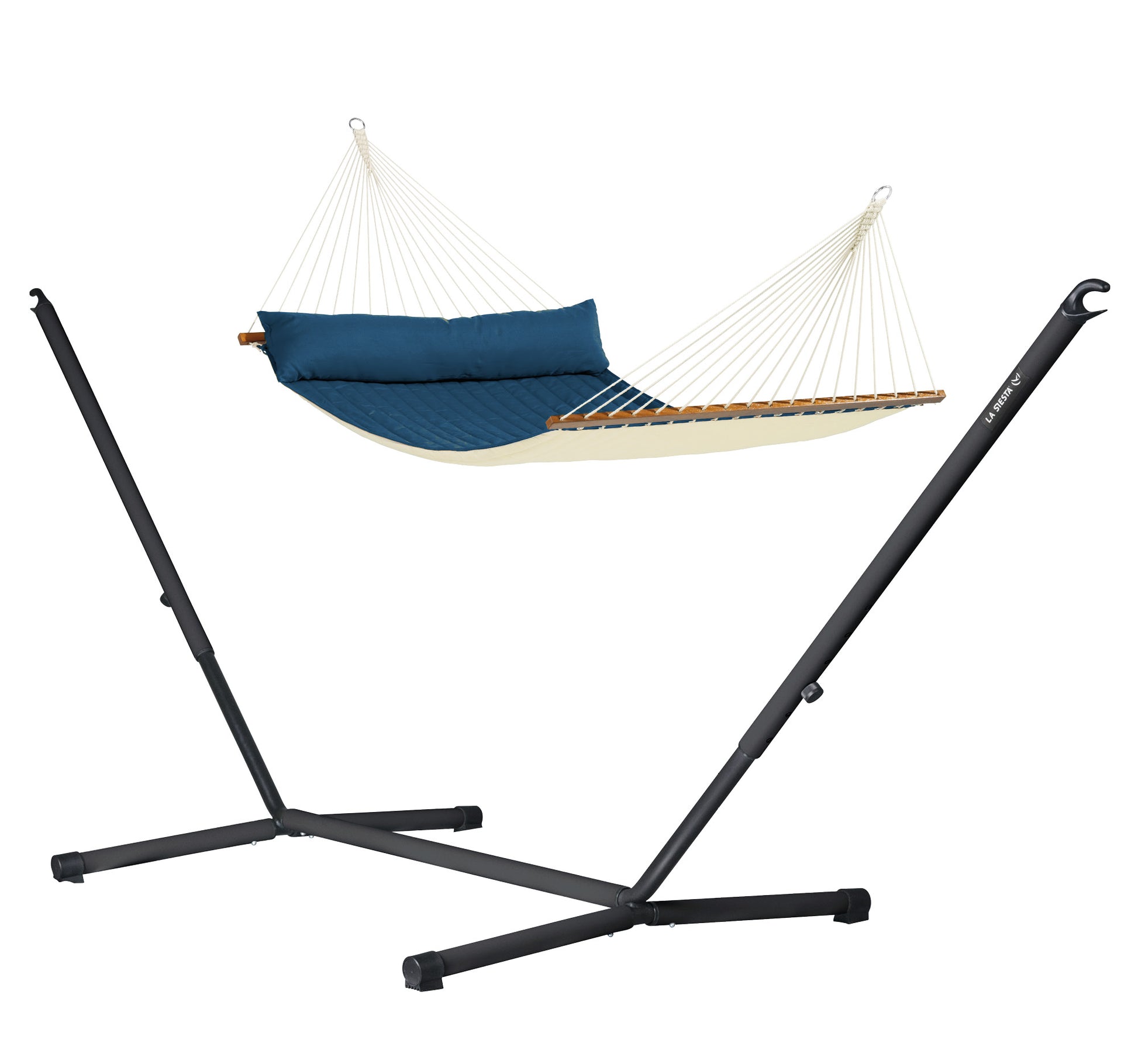 Nautico Anthracite Outdoor R Padded Navy Blue - Padded Kingsize Spreader Bar Hammock with Powder Coated Steel Stand