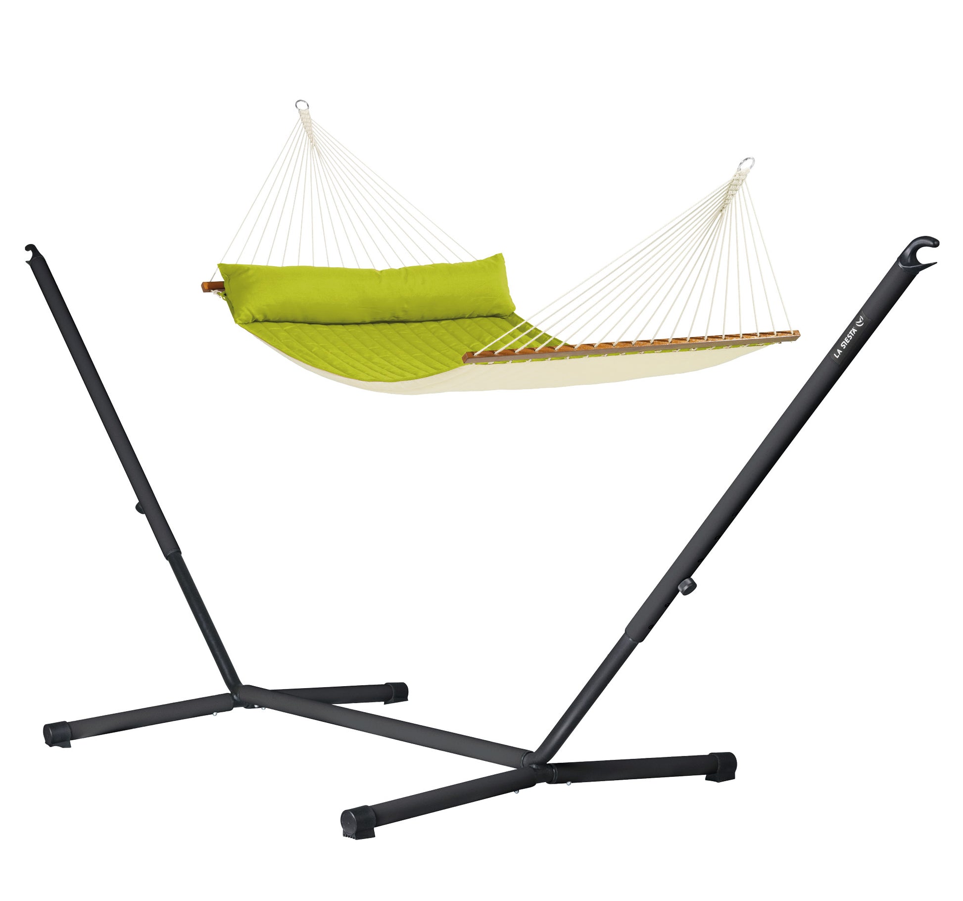 Nautico Anthracite Outdoor R Padded Avocado - Padded Kingsize Spreader Bar Hammock with Powder Coated Steel Stand