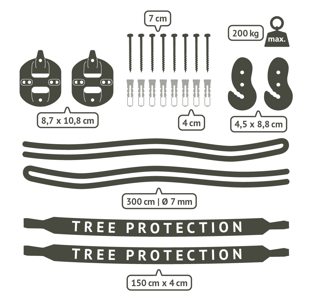 FlexMount 2point Black – Universal Suspension Set for Hammocks & Hammock Chairs (2-point)