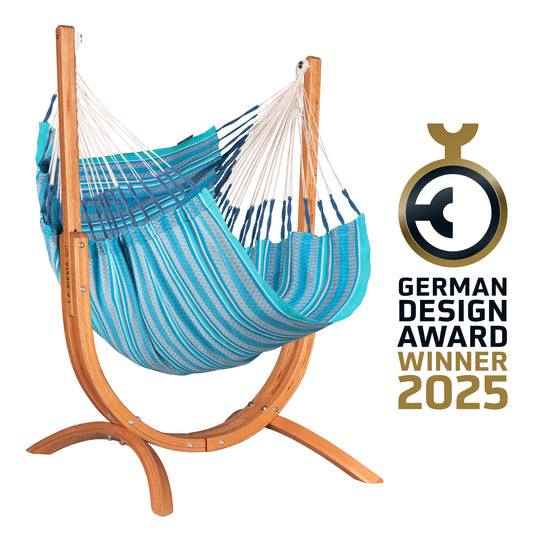 Udine Organic Azure - Organic Cotton Hammock Chair with FSC® certified Eucalyptus Stand