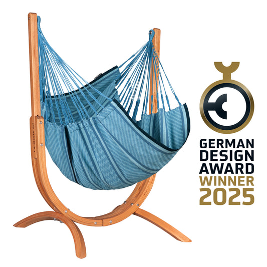 Udine Organic Blue Zebra - Organic Cotton Hammock Chair with FSC® certified Eucalyptus Stand