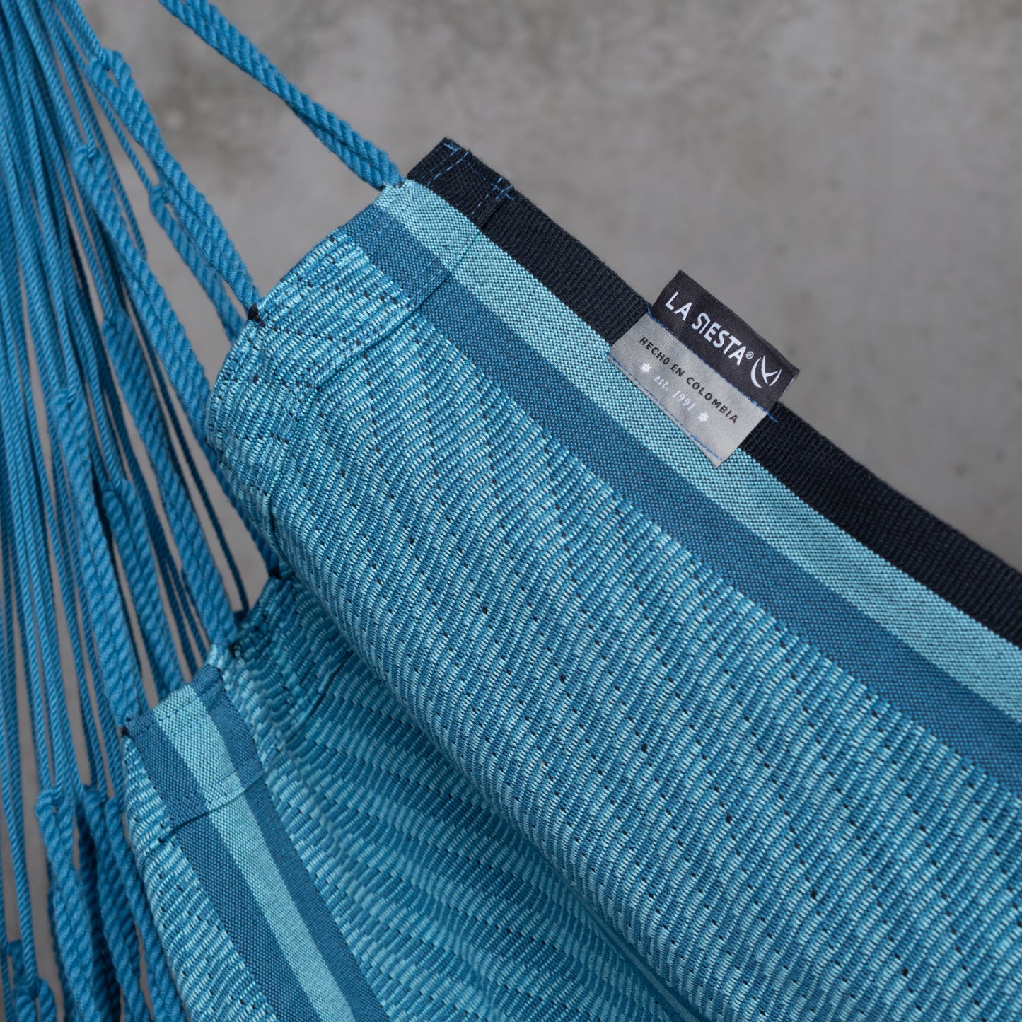 Udine Organic Blue Zebra - Organic Cotton Hammock Chair with FSC® certified Eucalyptus Stand
