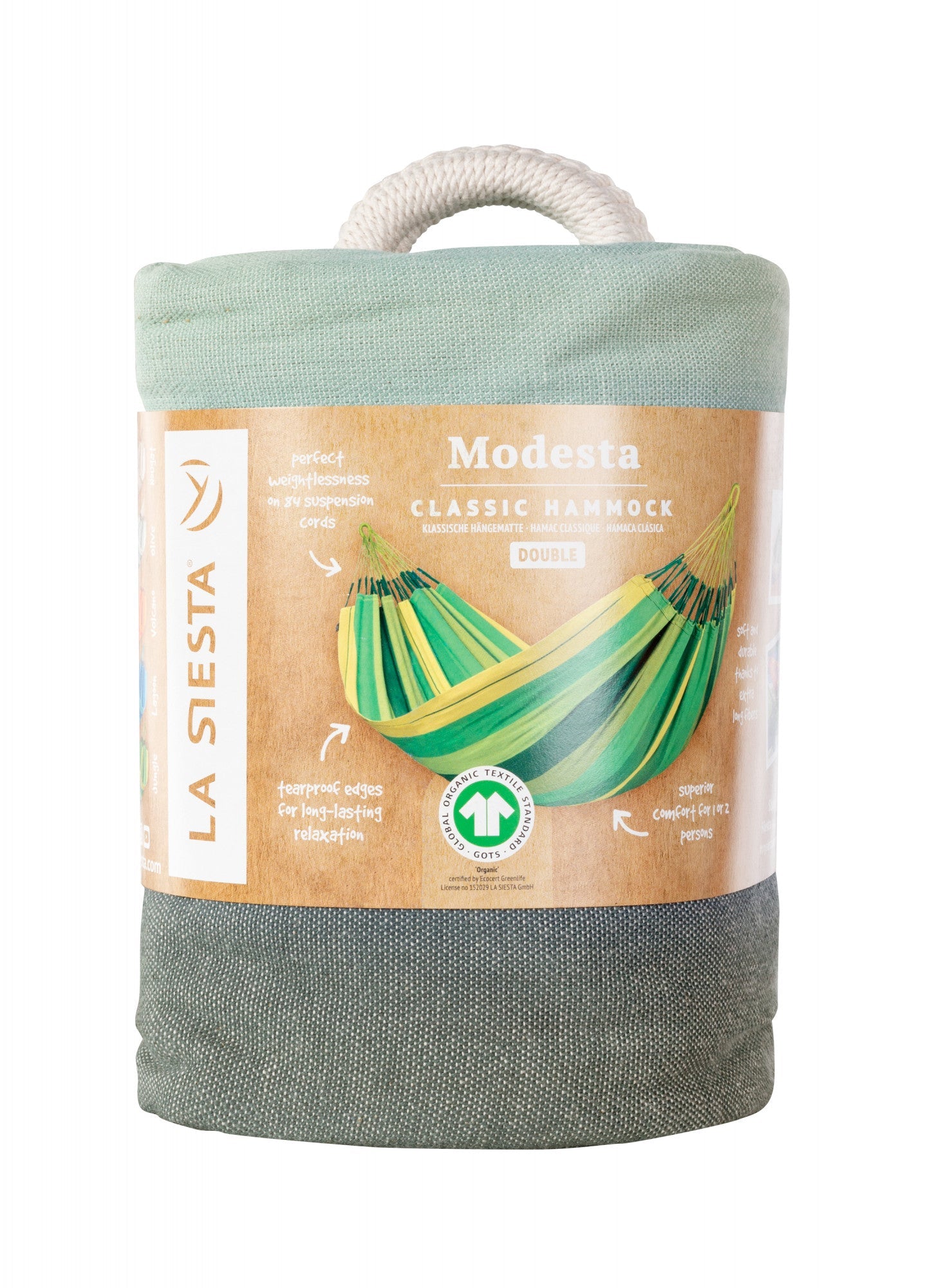 Modesta Olive - Klassische Doppel-Hängematte aus Bio-Baumwolle - lasiestaeu