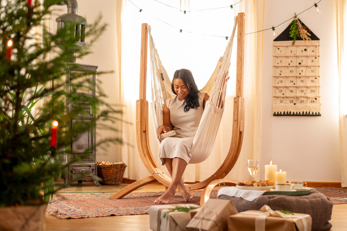 Cumbia Organic Latte - Organic Cotton Hammock Chair Bed for Udine Stand